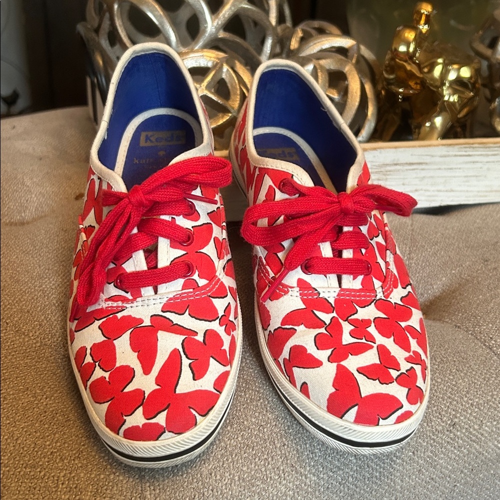 Keds Kate spade New York Red Butterfly Print Canvas Sneakers with Blue Lining